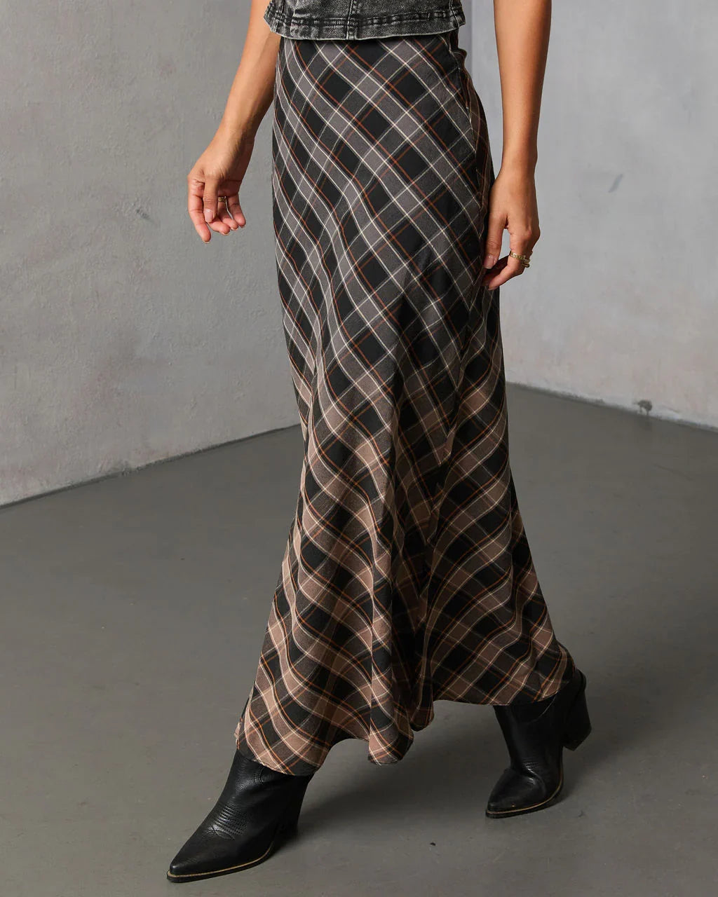 Bronzed Harvest Plaid Maxi Skirt