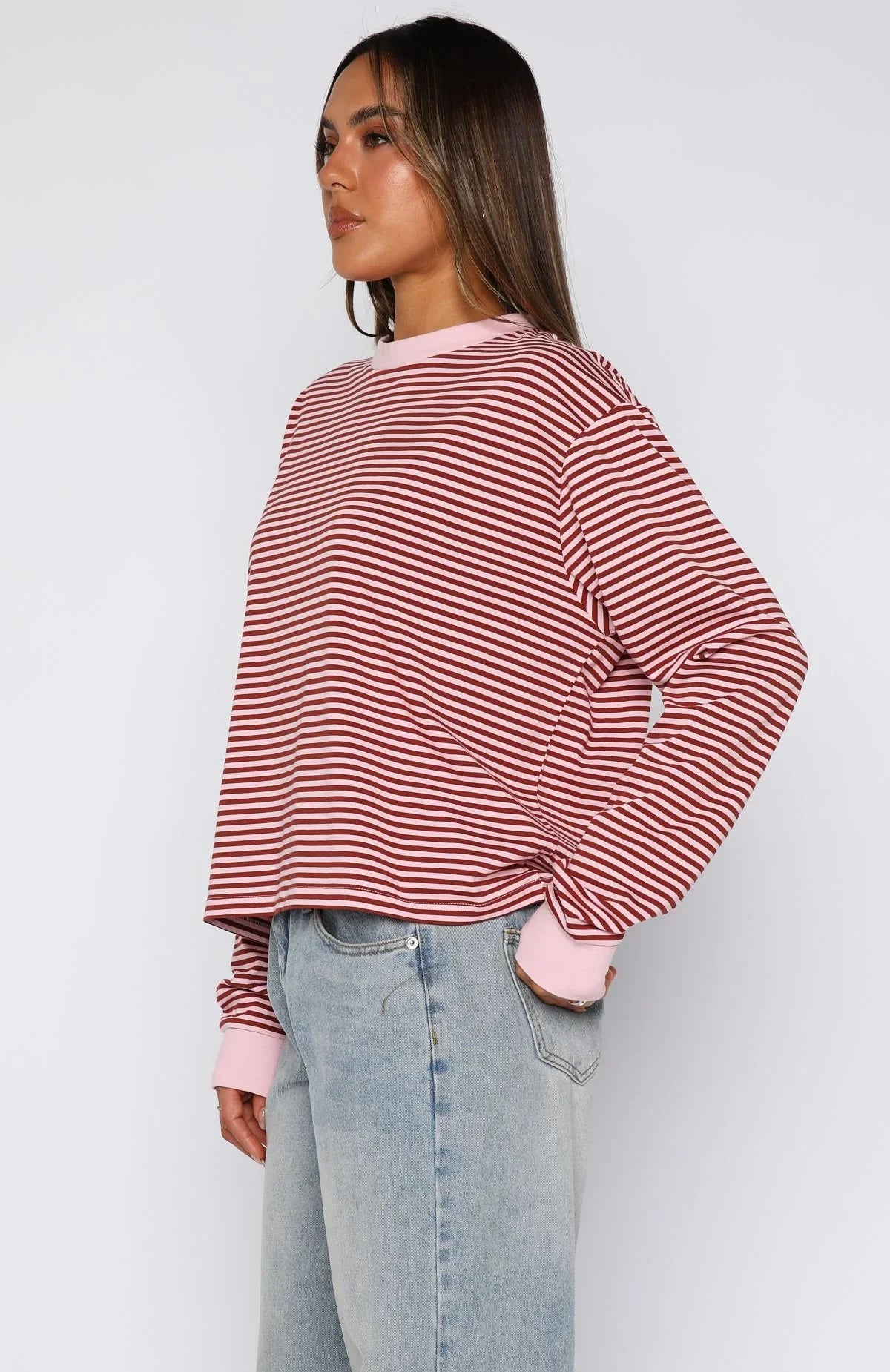 Touchdown Long Sleeve Tee Pink Stripe