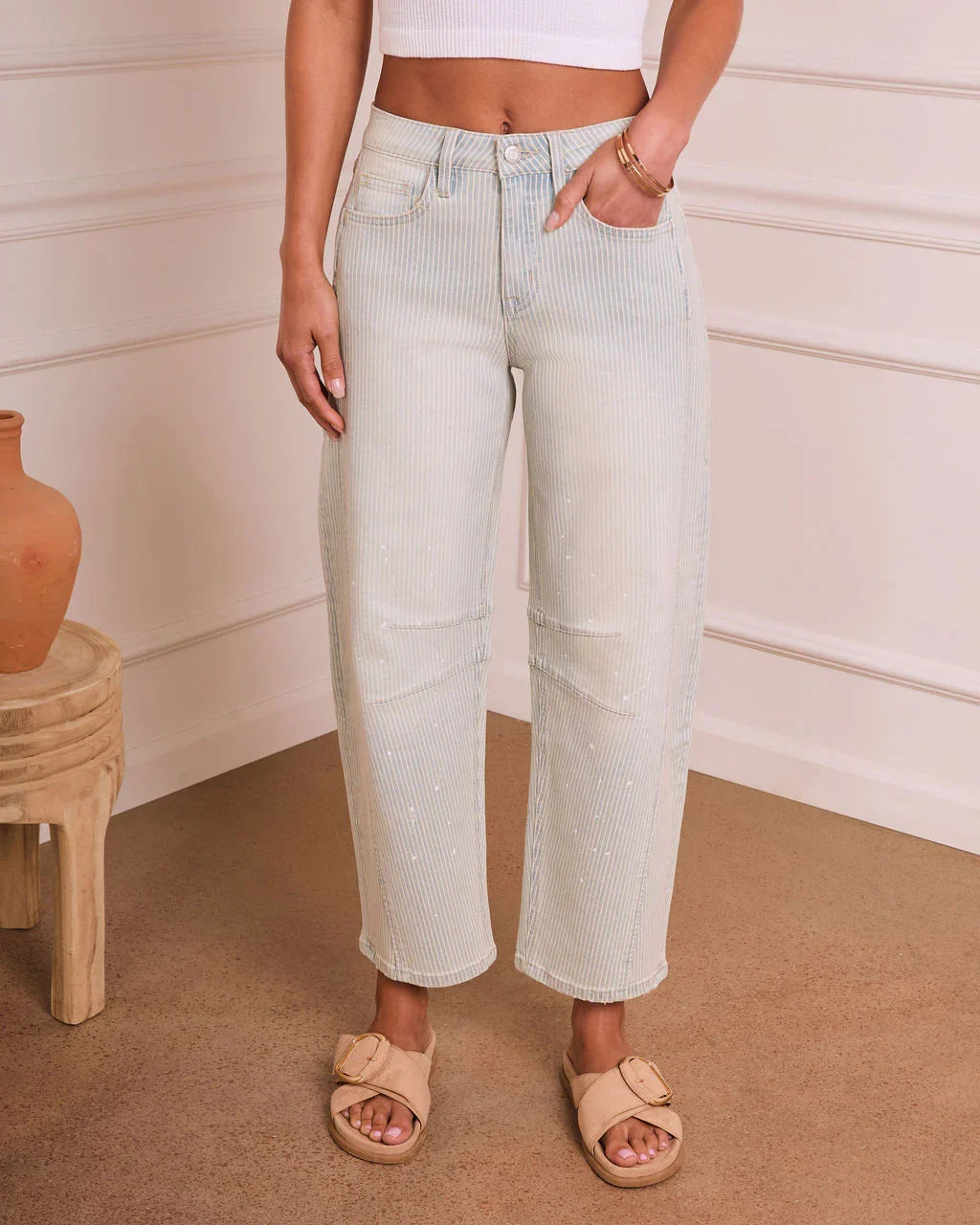 Lirah Stretch High Rise Barrel Leg Striped Jeans