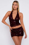 Capri Cove Beaded Mini Skirt Merlot