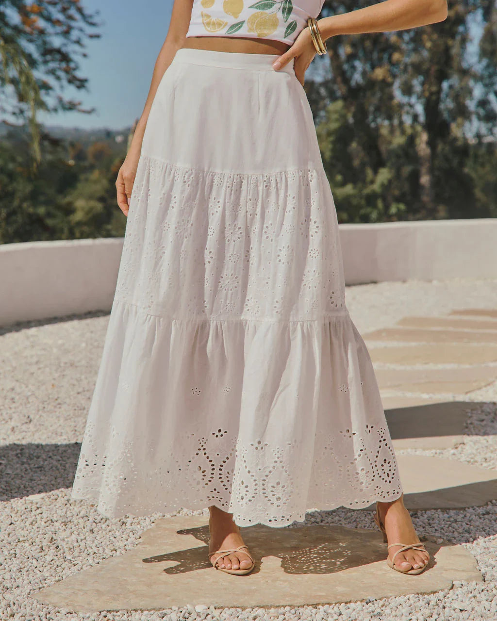 Santorini Breeze Eyelet Maxi Skirt