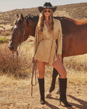 Olya Suede Wrap Tie Fringe Mini Dress