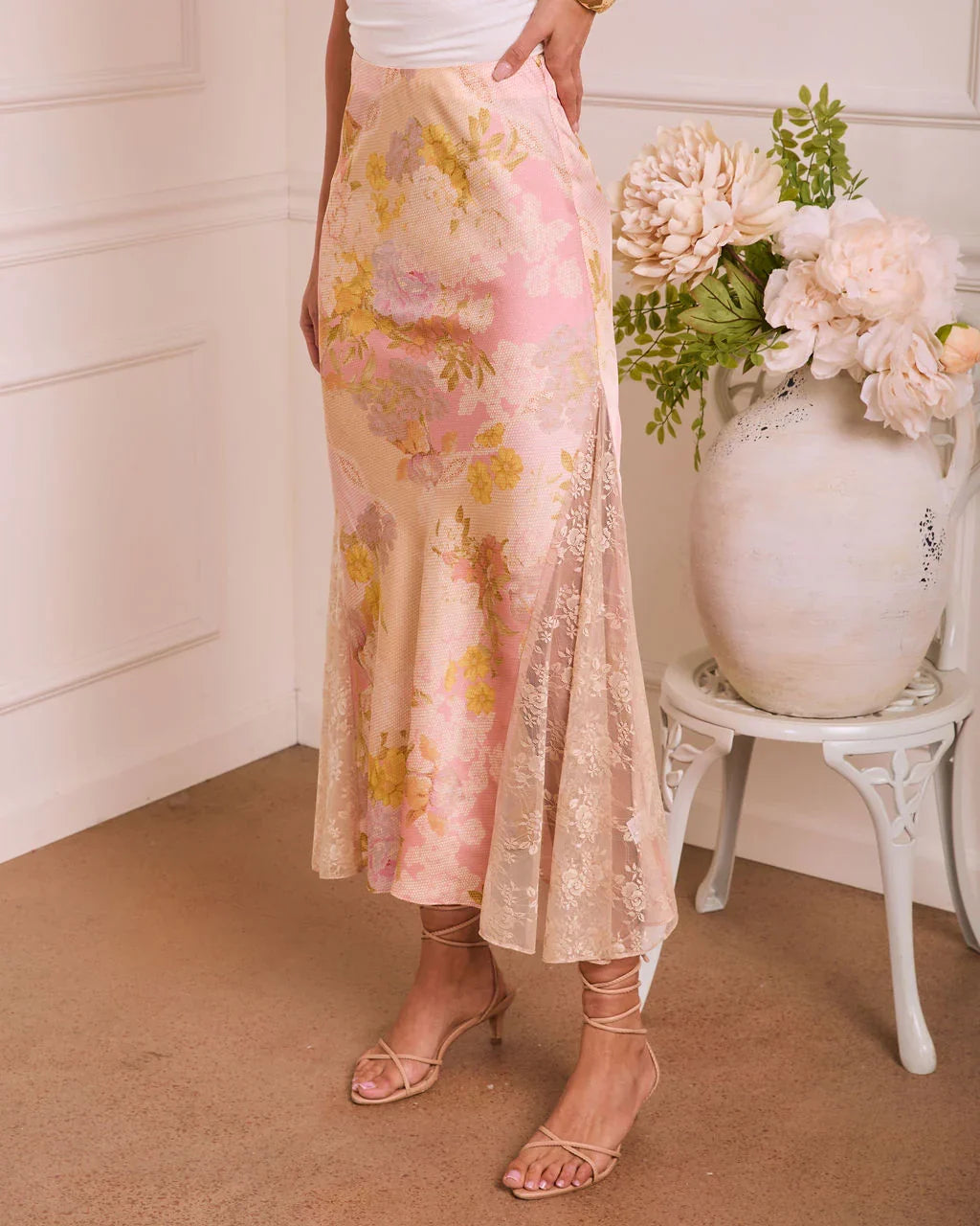 Soft Rise Satin Lace Skirt