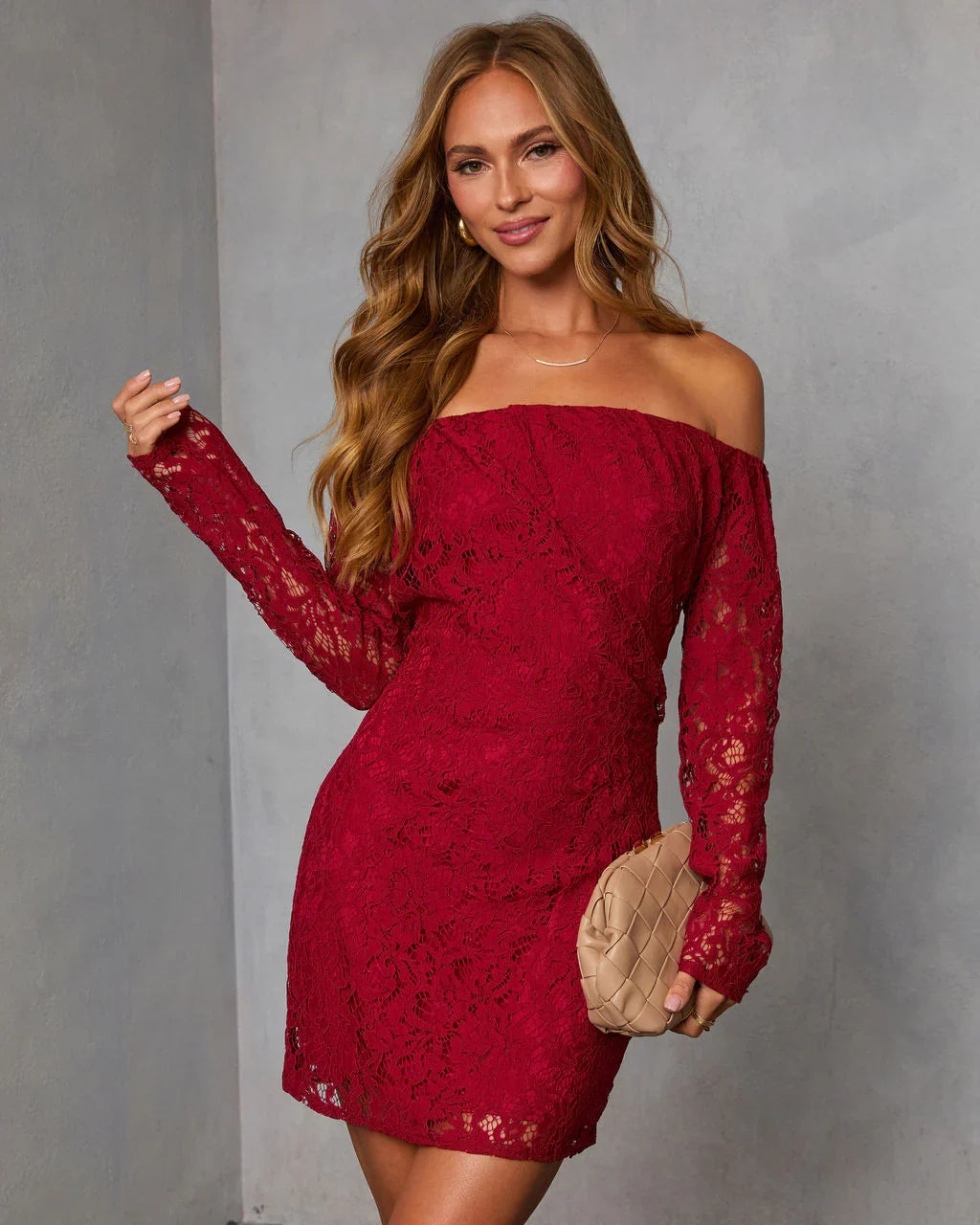 Emberlee Off The Shoulder Lace Mini Dress