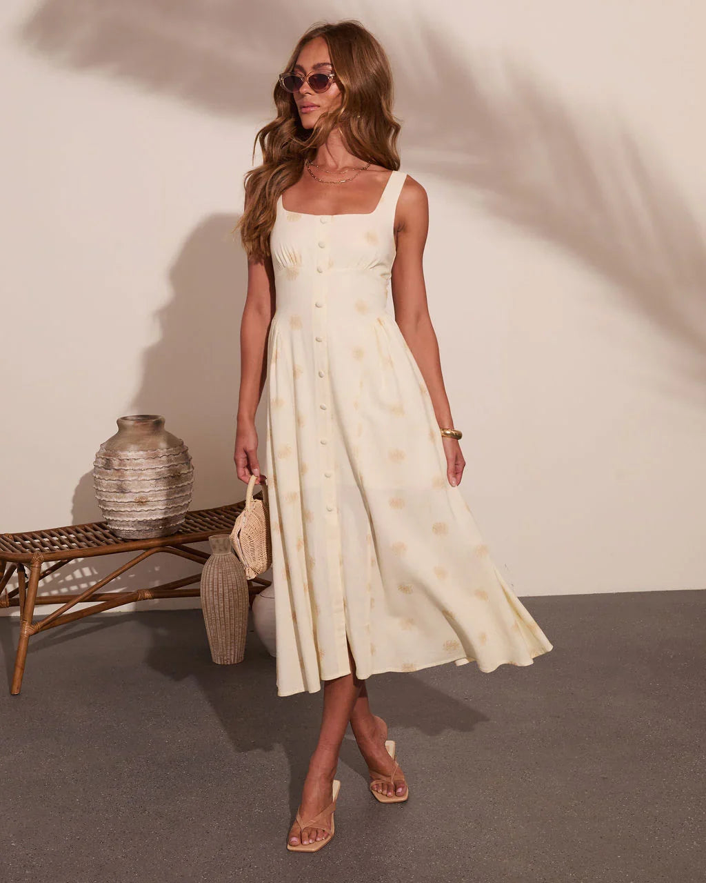 Coastal Days Seashell Print Linen Blend Midi Dress