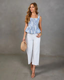 Canyon Rose Denim Floral Peplum Top