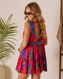 Beachside Blossom Abstract Tiered Mini Dress
