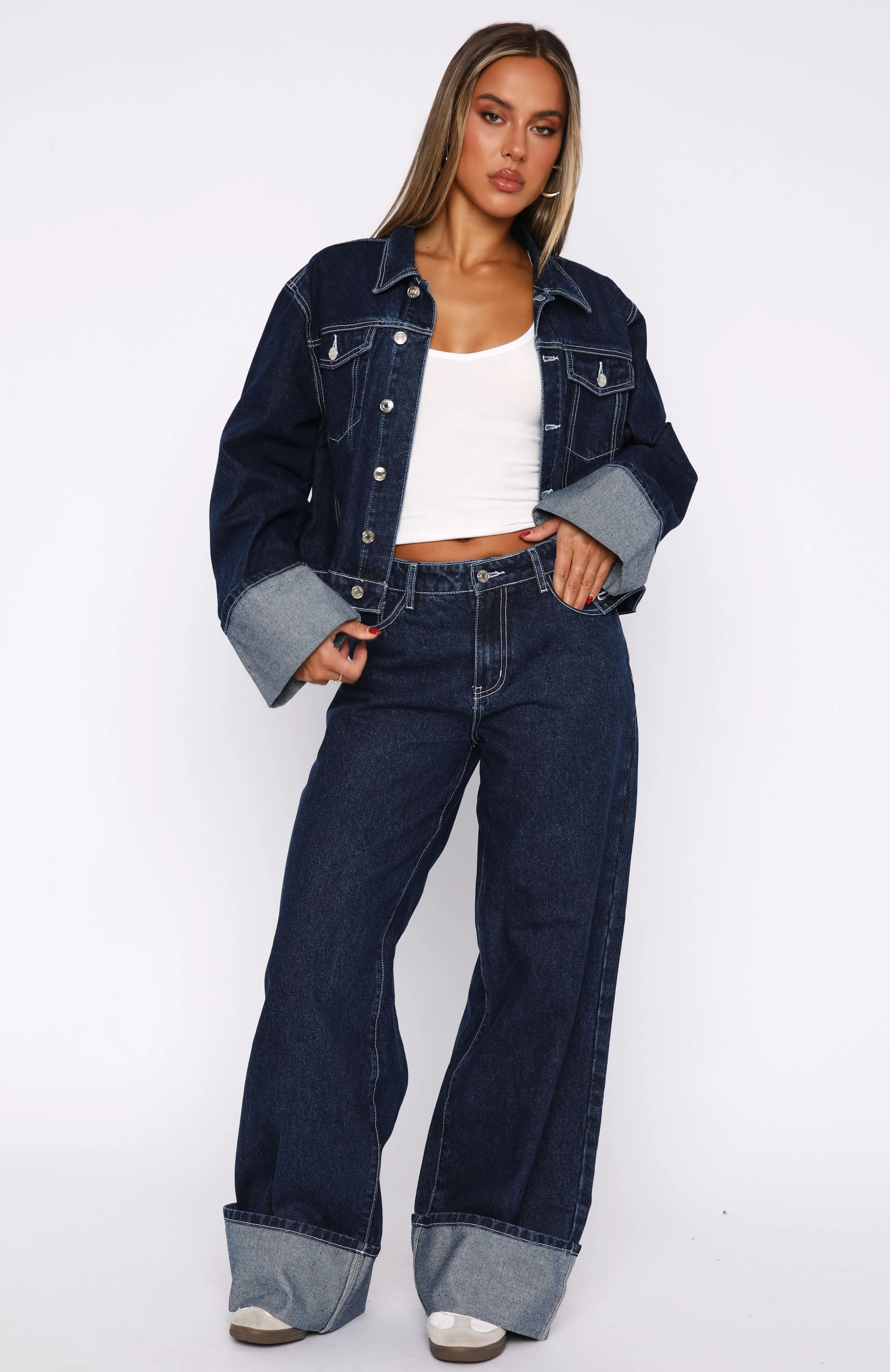 Charlotte Mid Rise Wide Leg Jeans Dark Indigo
