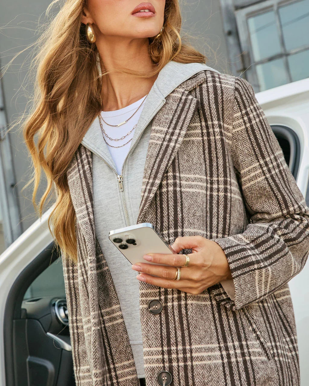 Maplewood Plaid Twofer Hoodie Coat