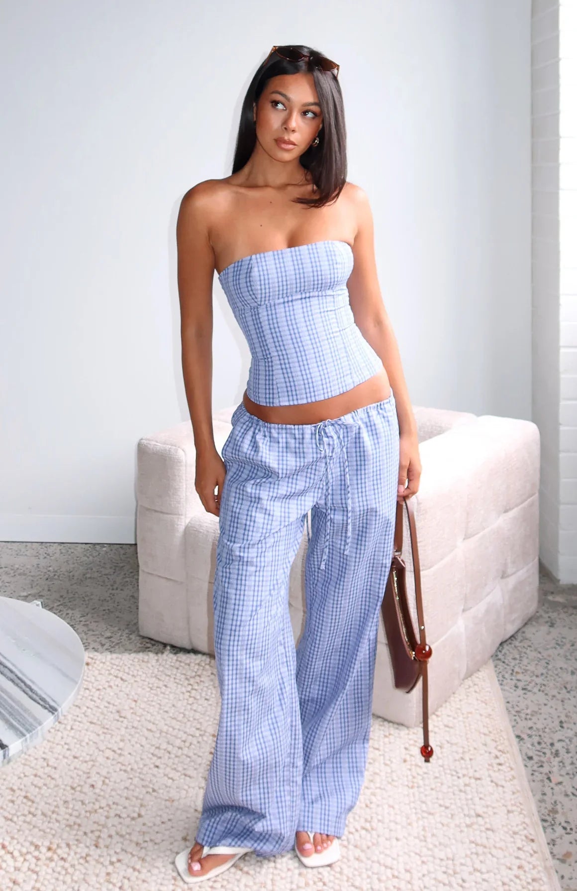 Promise Me This Pants Navy Check