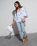 Betsey Floral Linen Long Sleeve Blouse