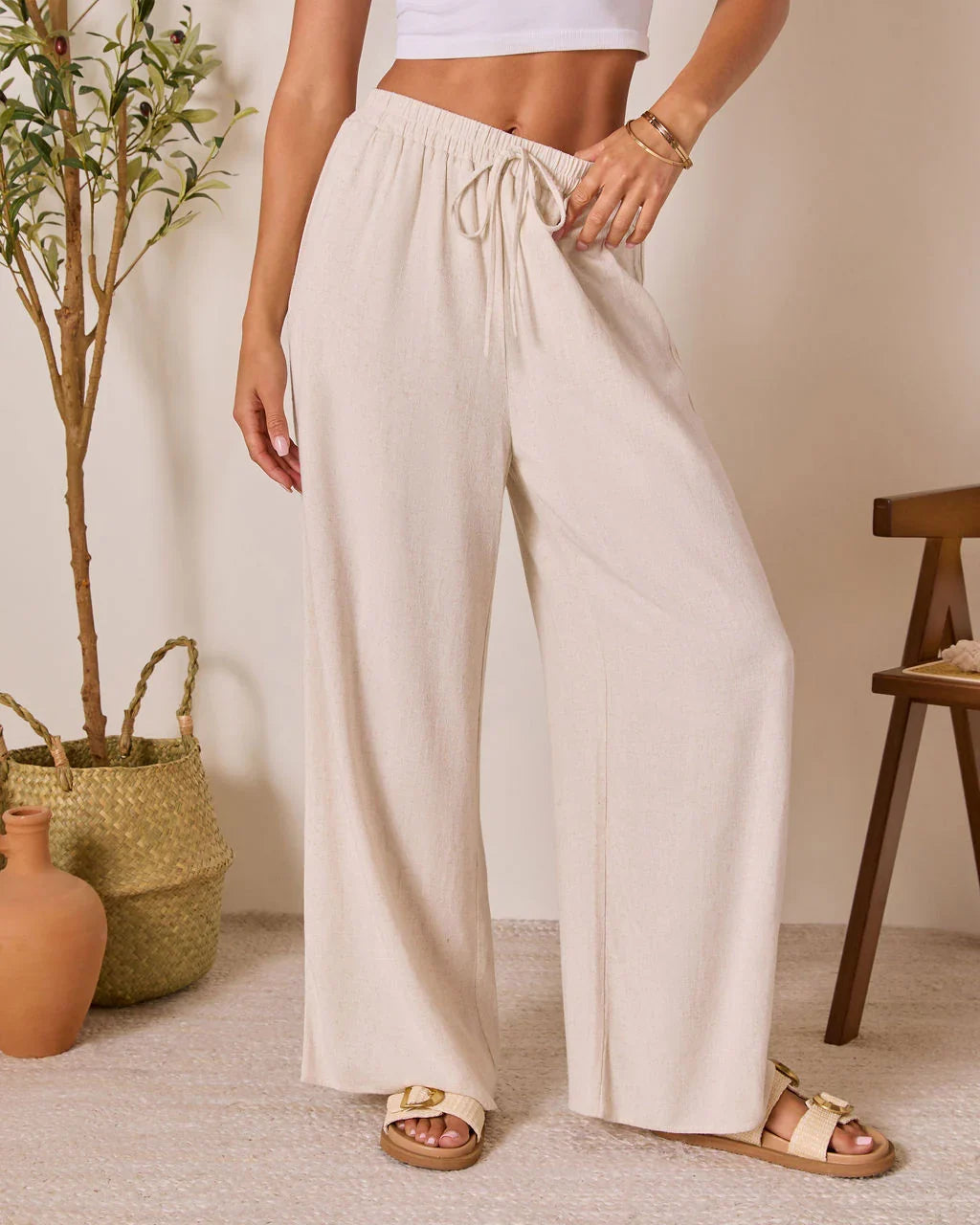 Grecian Glow Linen Wide Leg Pants