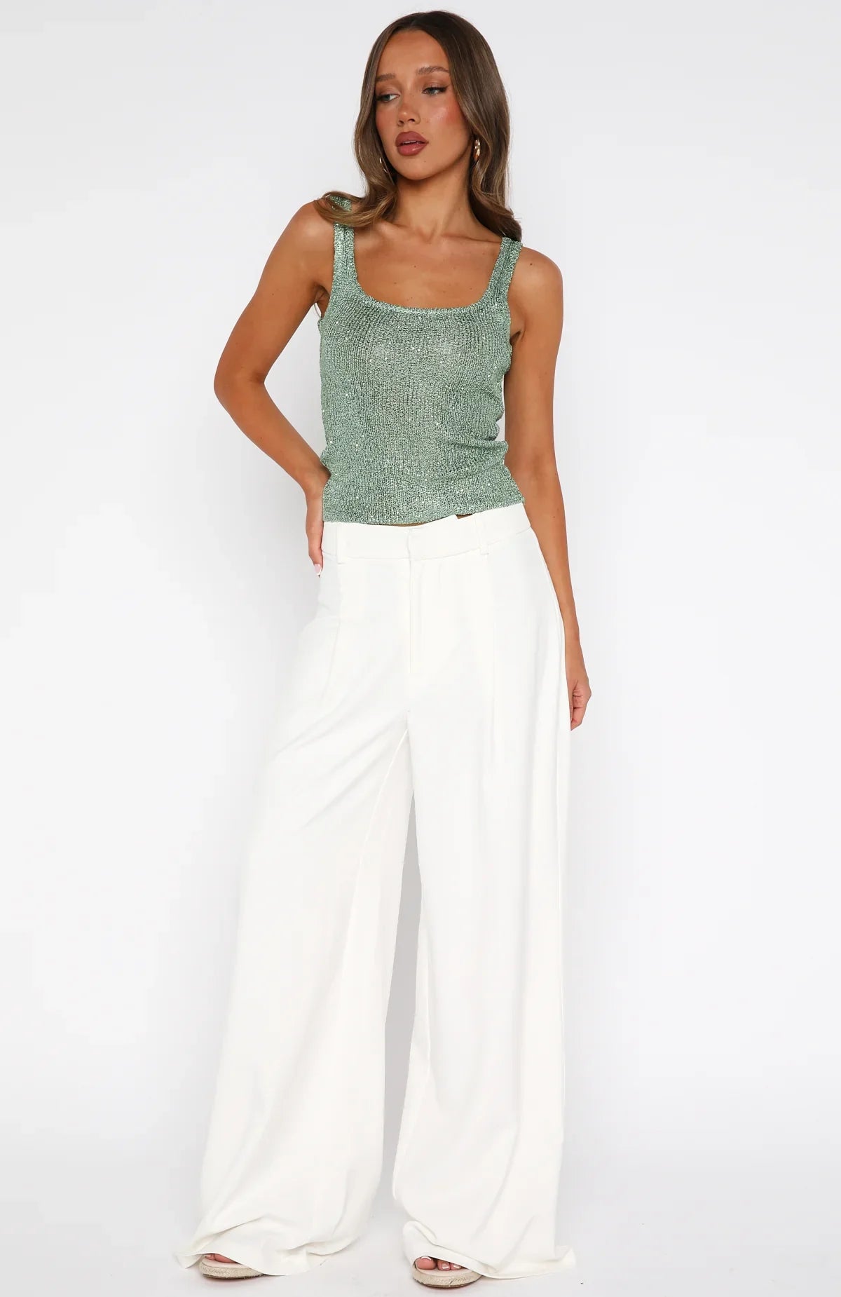 Down For Me Sequin Knit Top Spearmint