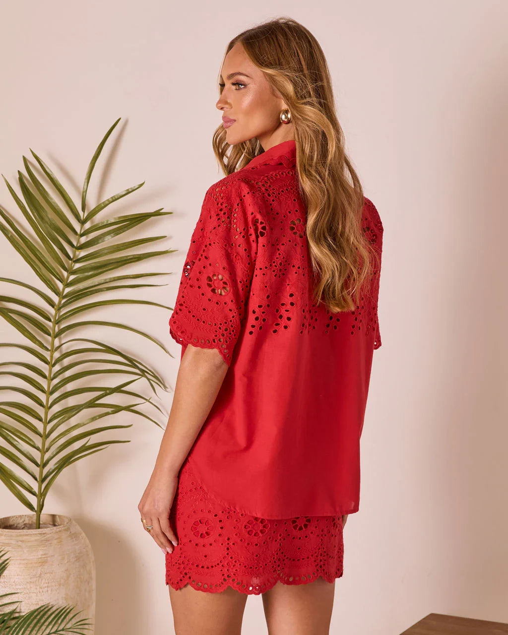 Riviera Reverie Eyelet Button Up Top