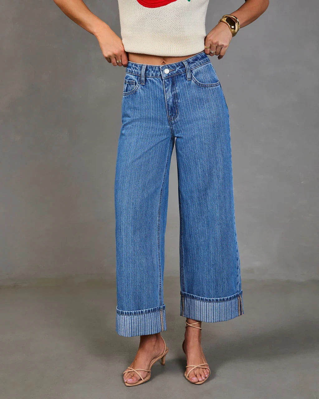 Ladena Rigid High Rise Wide Leg Cuffed Jeans