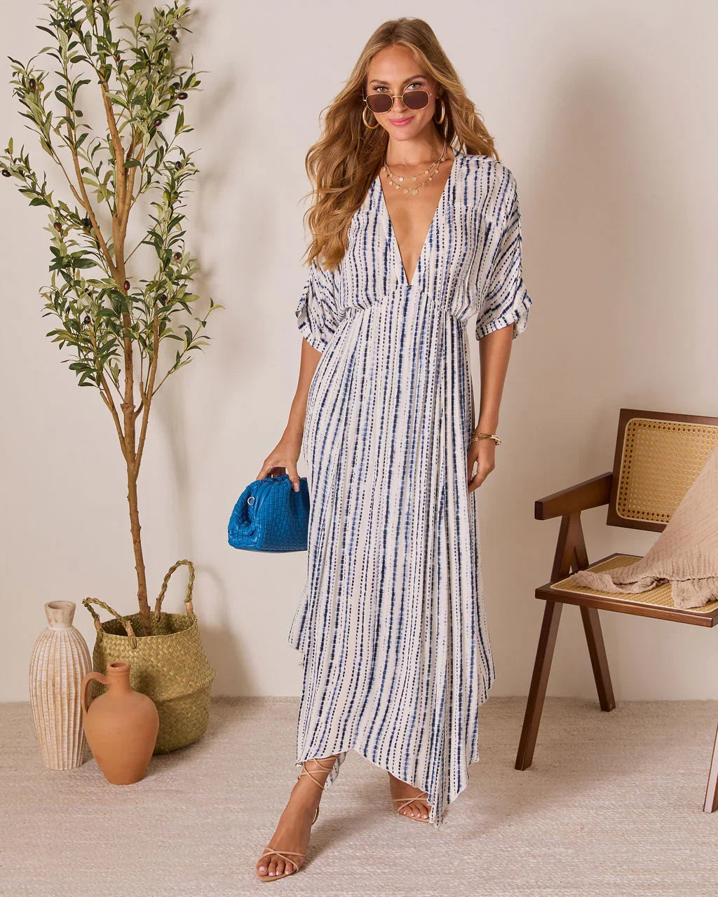 Salt Sky Plunging Neckline Maxi Dress