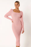 Camryn Puff Sleeve Knit Sweater Midi Dress Blush
