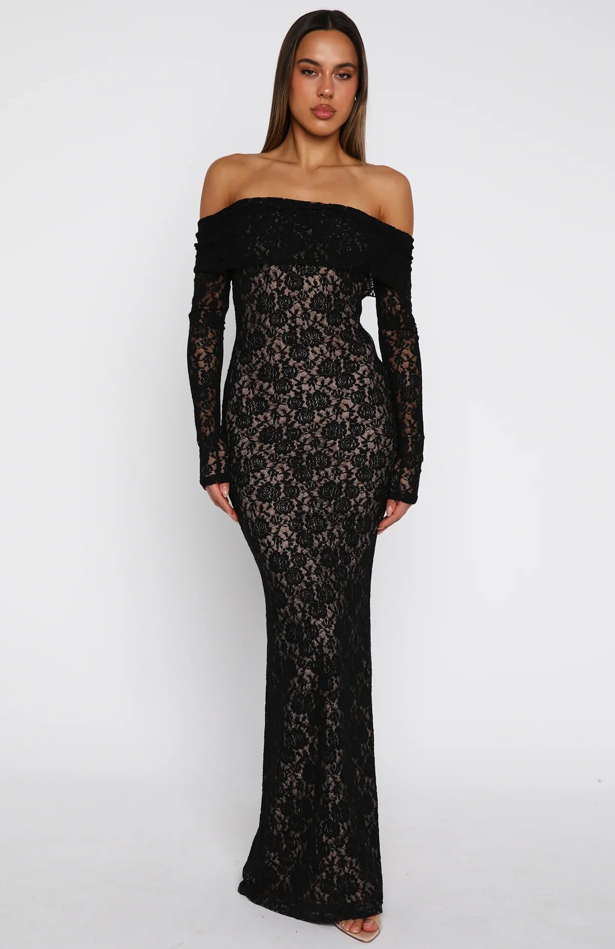Be My Peace Lace Long Sleeve Maxi Dress Black