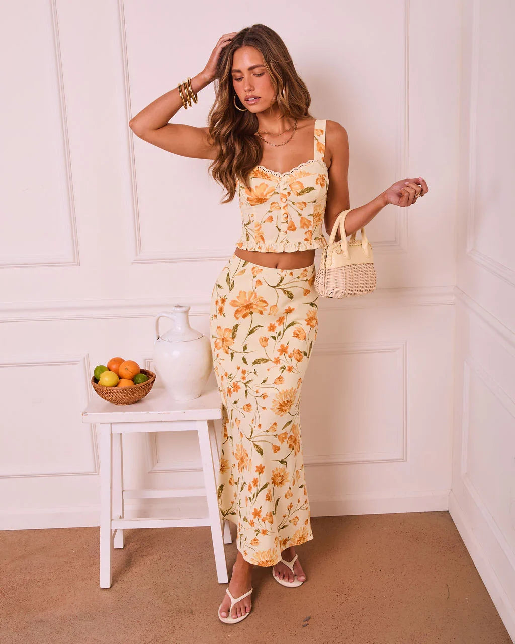 Veloura Floral Linen Maxi Skirt