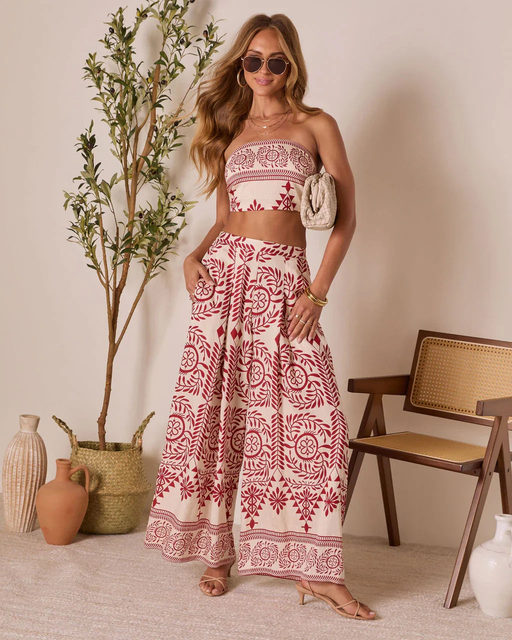 Homestead Printed Strapless Crop Top