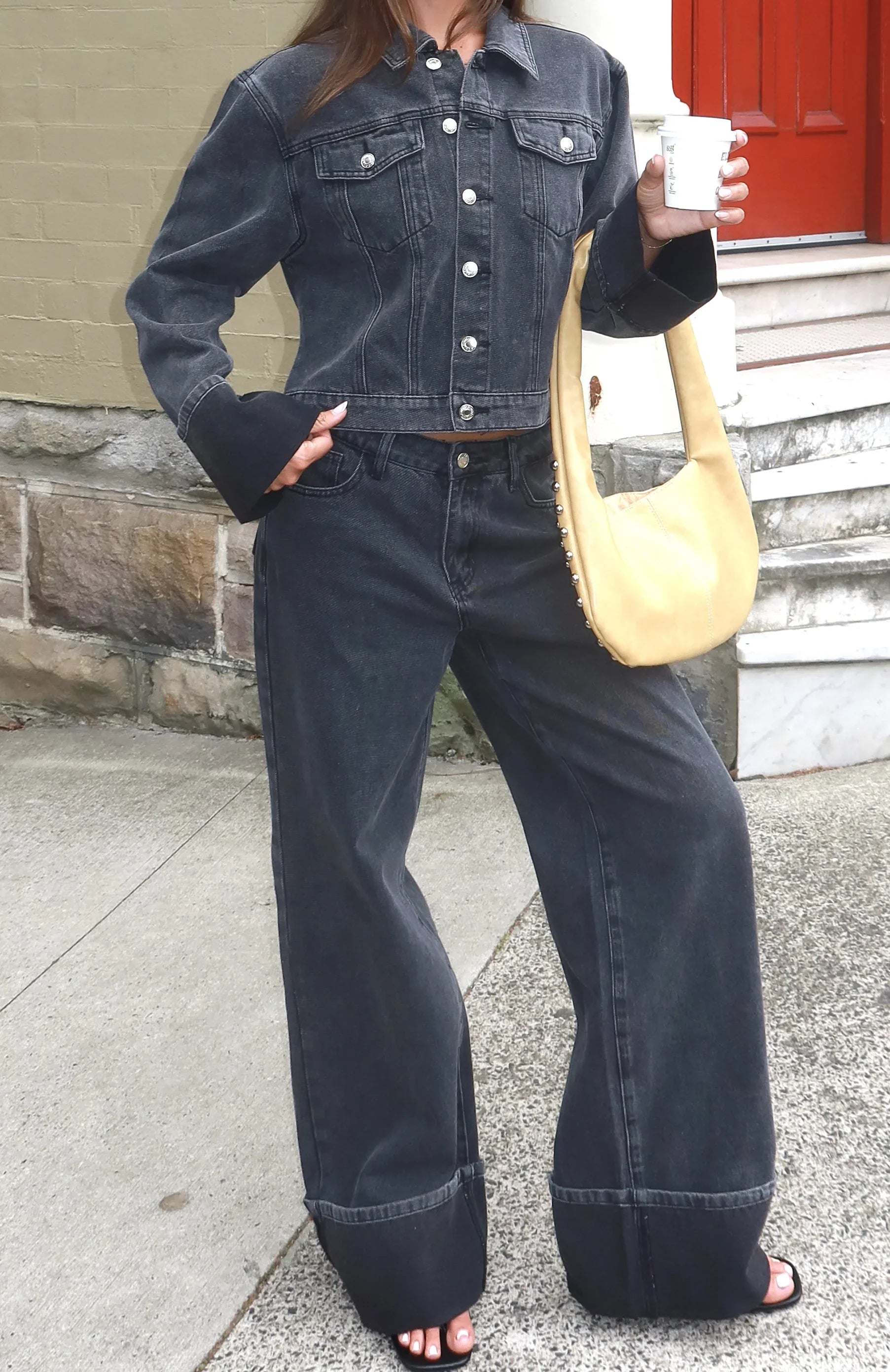 Charlotte Mid Rise Wide Leg Jeans Black Acid