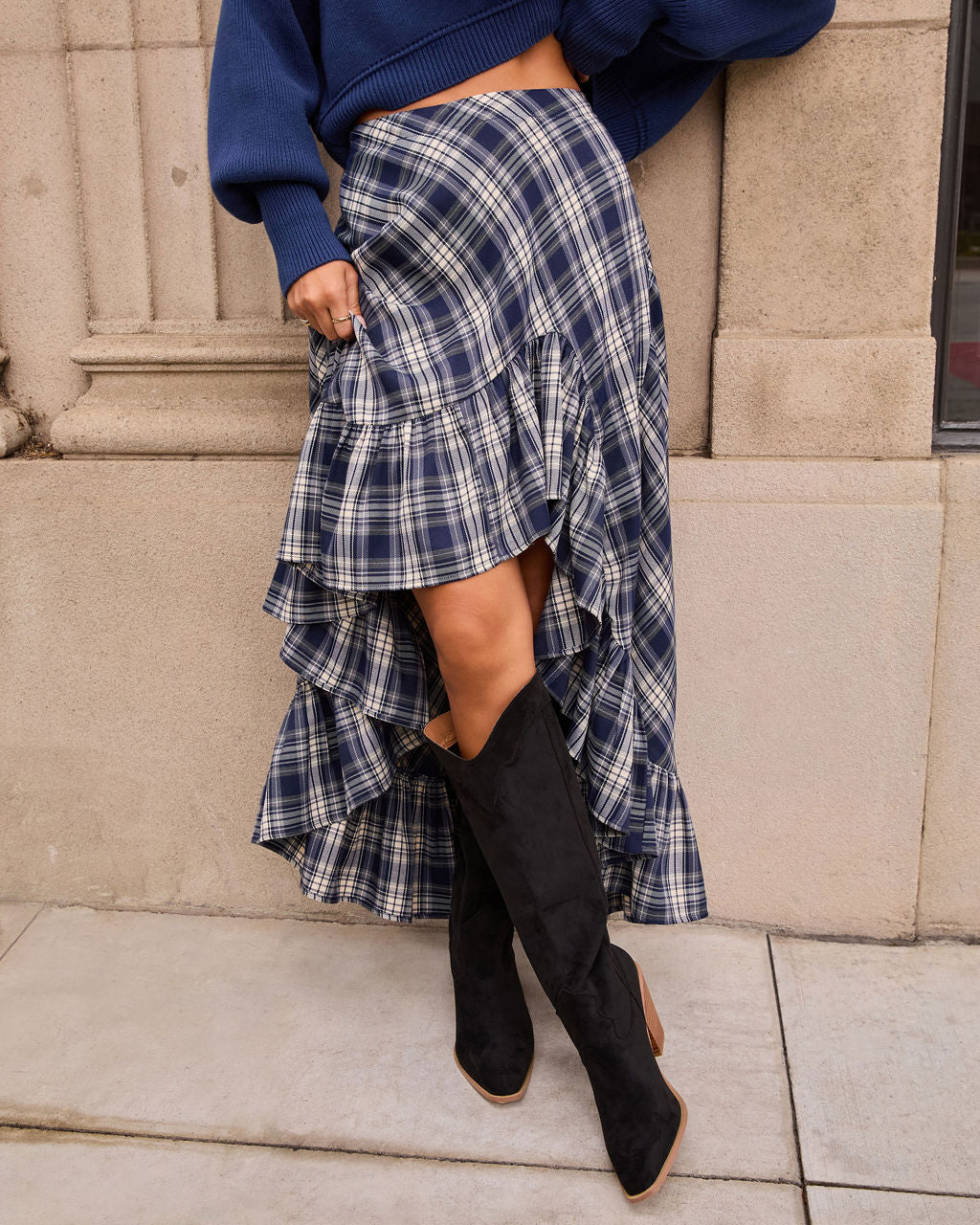 Fiorah Plaid High Low Midi Skirt