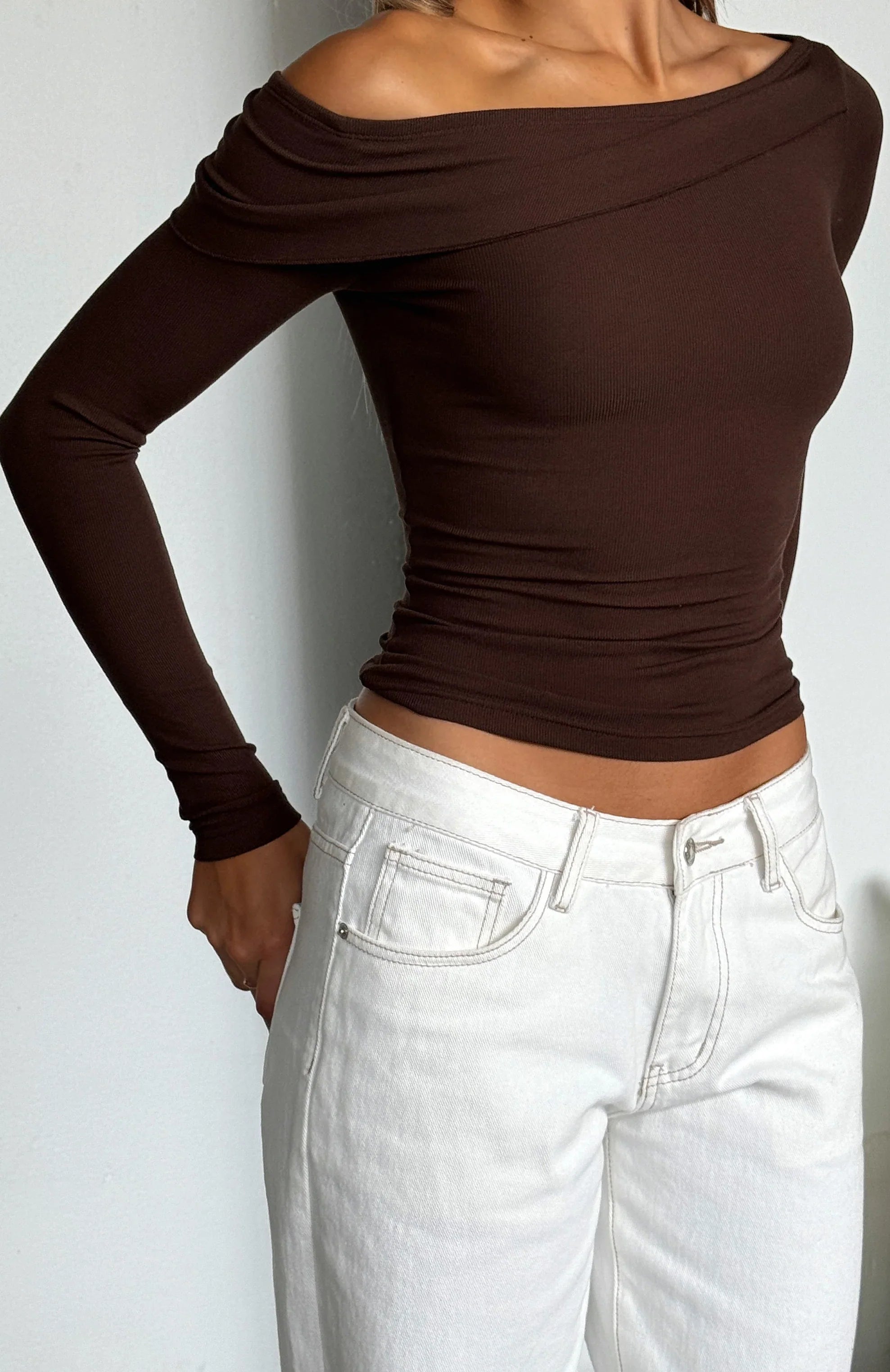 Swapping Digits Long Sleeve Top Chocolate