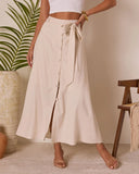 Silken Breeze Waist Tie Midi Skirt