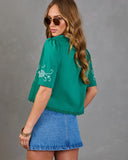 Sunset Ranch Embroidered Front Tie Flyaway Top