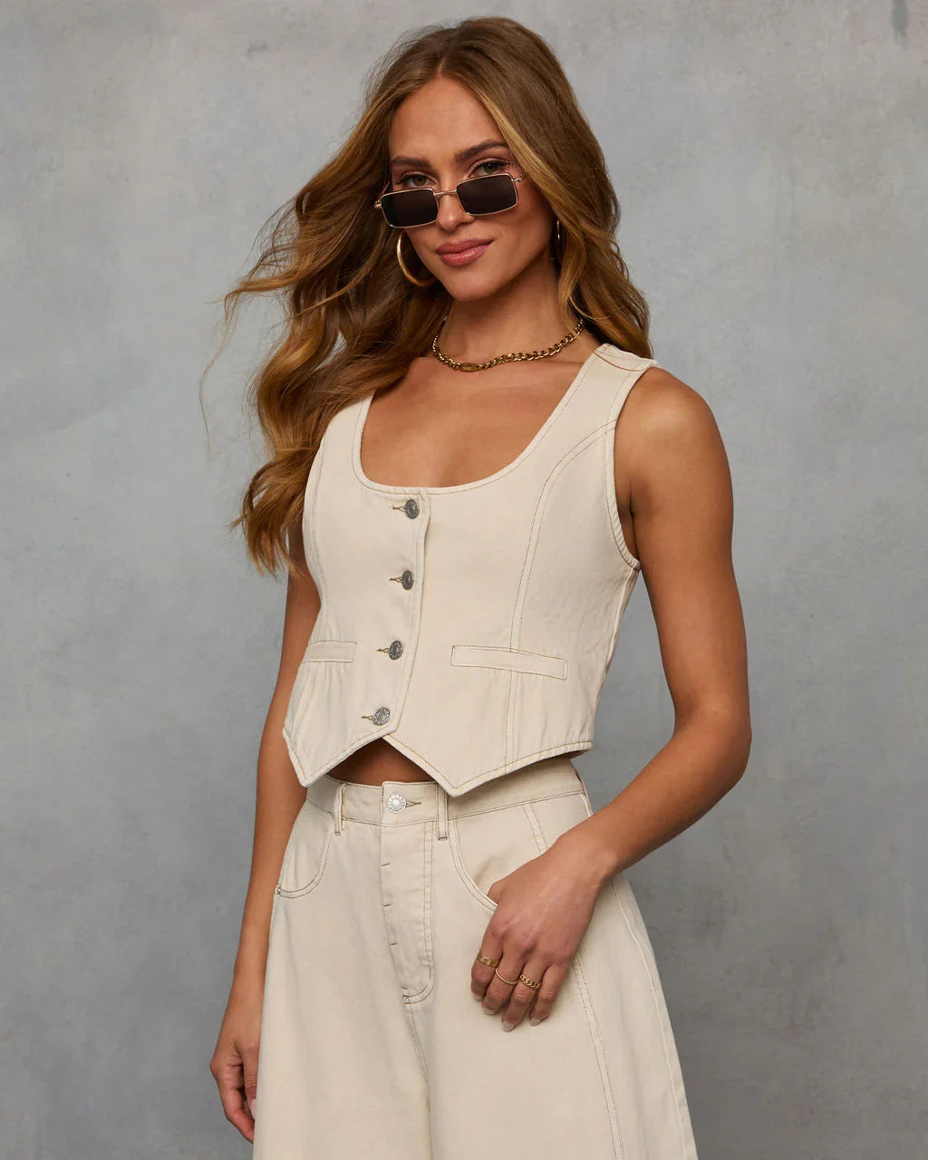 Marcie Denim Button Down Vest Top