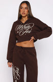 Love You Regardless Cropped Zip Front Hoodie Chocolate