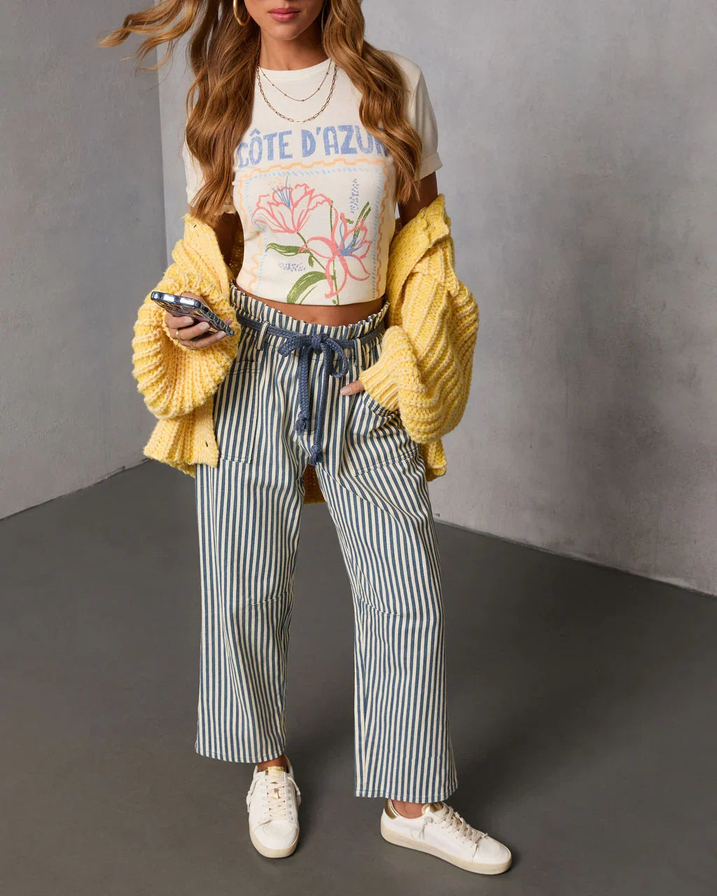 Duah Rigid Straight Leg Pinstripe Waist Tie Jeans