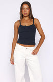 Holding On To You Lace Trim Top Navy