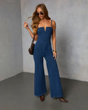 So Mila Denim Flare Jumpsuit