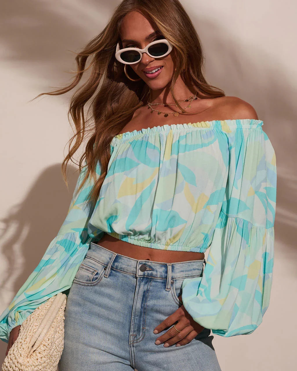 Tropical Spring Printed Off The Shoulder Top