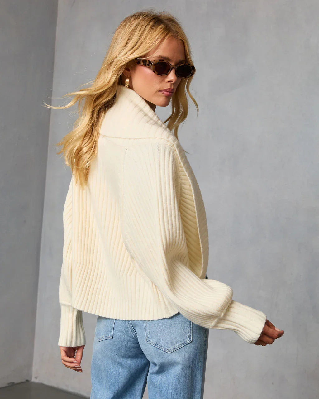 Dreamlight Ribbed Quarter Zip Top And Dolman Cardigan Set