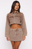 Something To Prove Cropped Denim Jacket Tan Wash