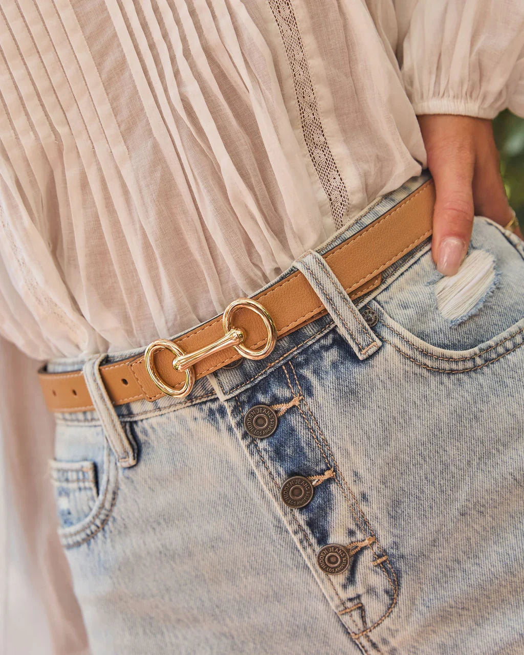 Yuna Horsebit Vegan Leather Skinny Belt