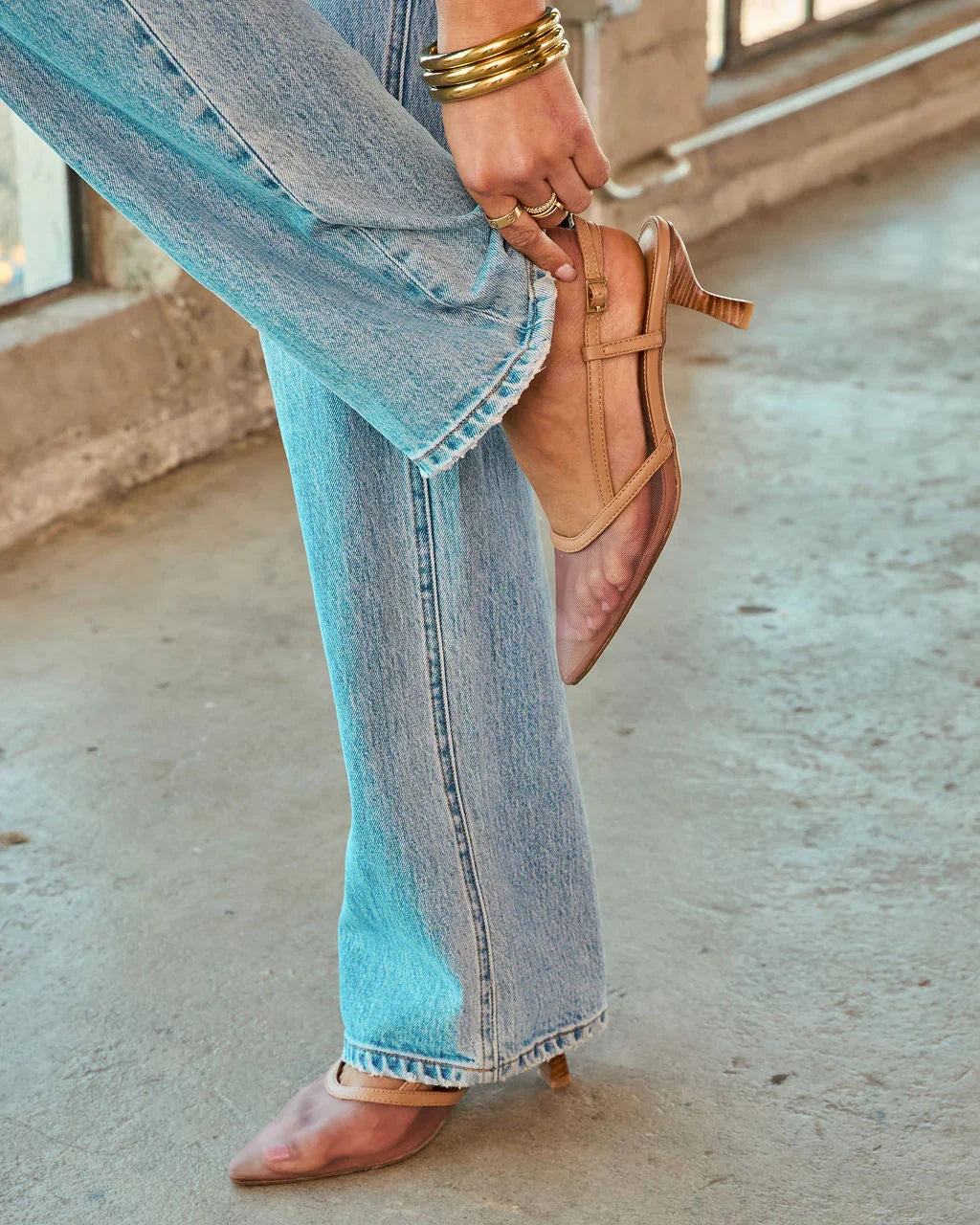 Salted Honey Mesh Slingback Kitten Heels