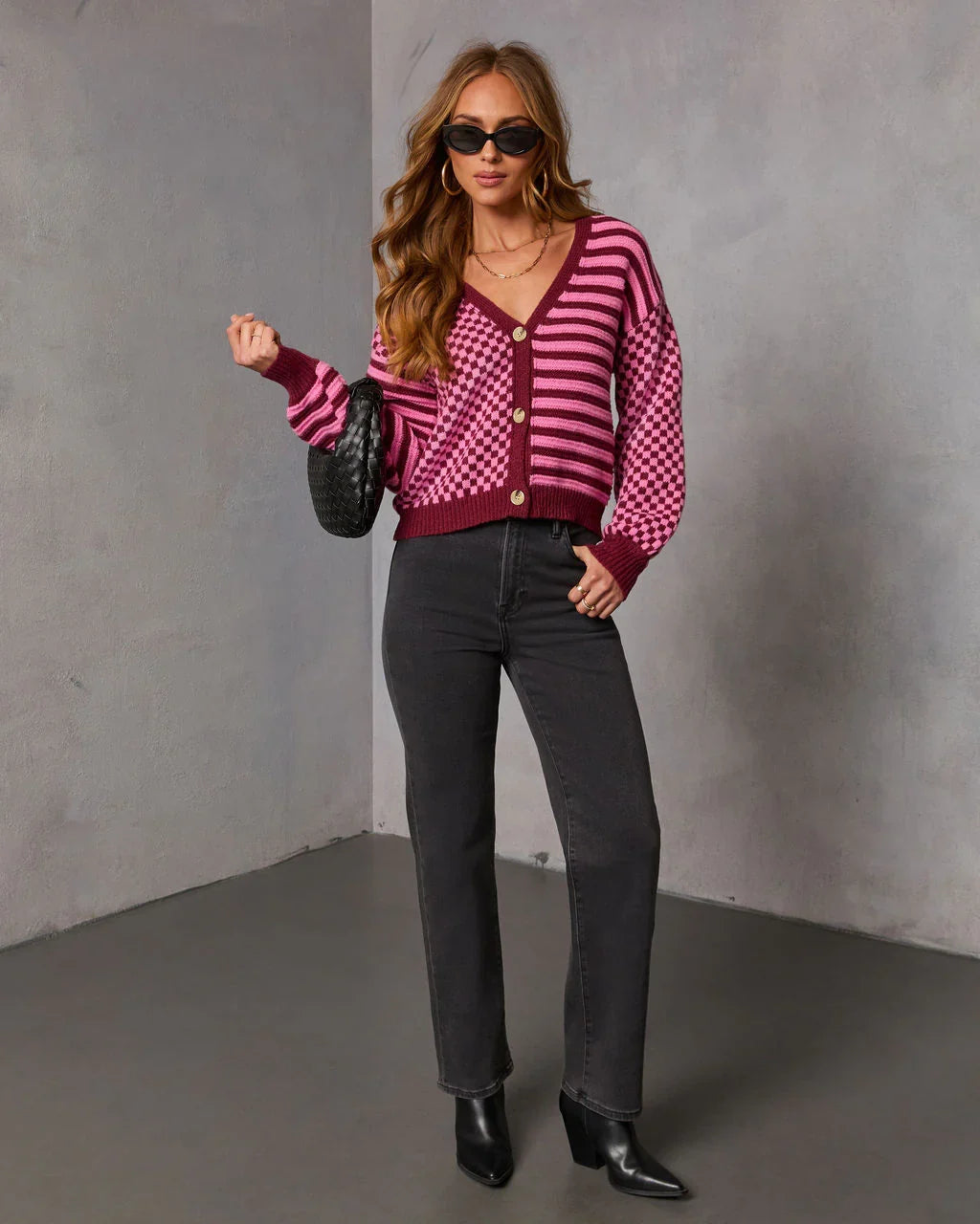 Soft Routine Checkered Striped Cardigan