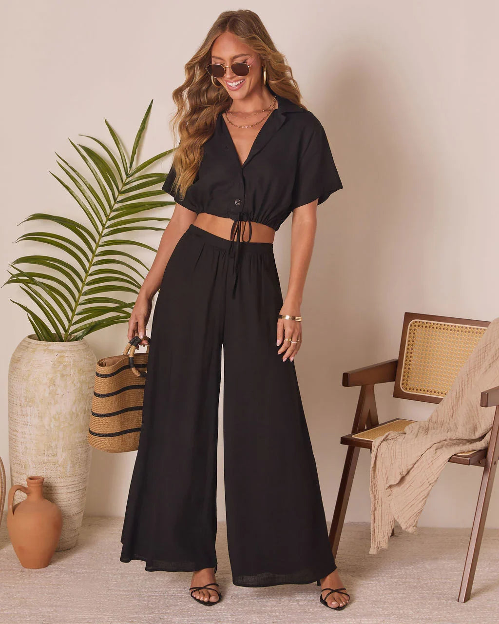 Gabbie Short Sleeve Collared Button Up Top