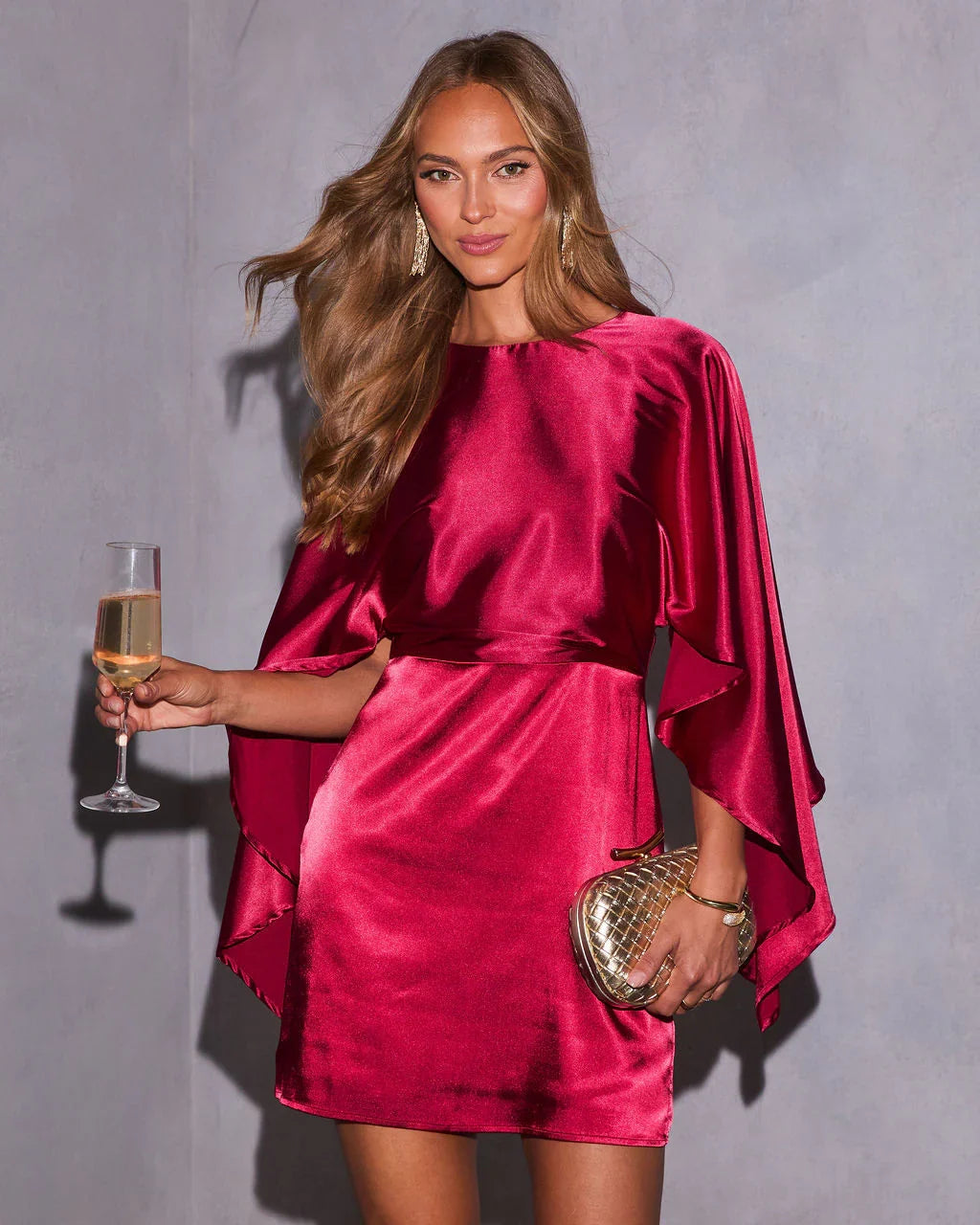 Mulled Moonlight Satin Cape Mini Dress