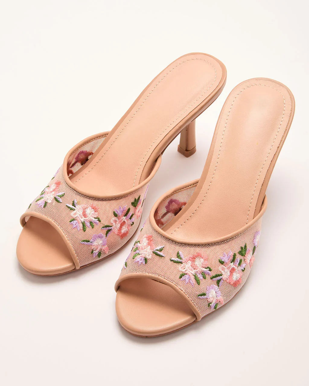 Evelora Floral Mesh Heel Mules
