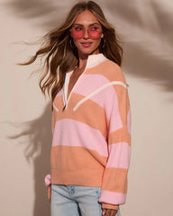 Sleek Stride Striped Quarter Zip Sweater