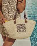 Palm Leaf Monogram Straw Tote Bag