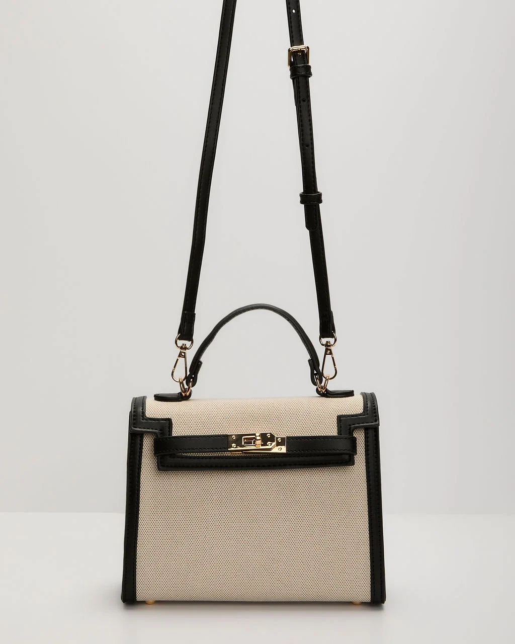 Izabella Contrast Trim Canvas Top Handle Bag