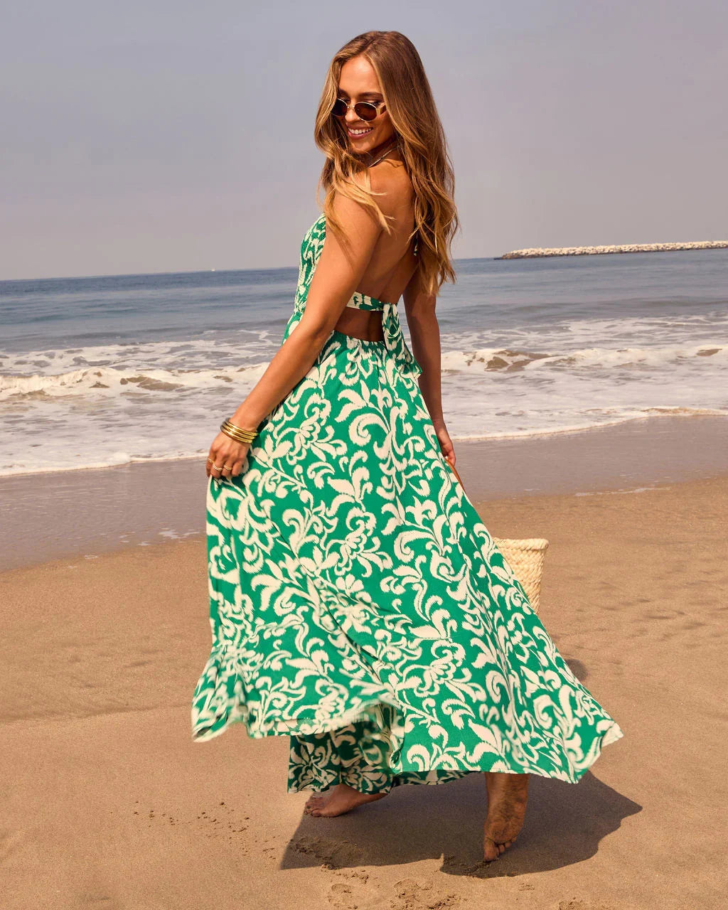 Beautiful Flowers Smocked Halter Maxi Dress