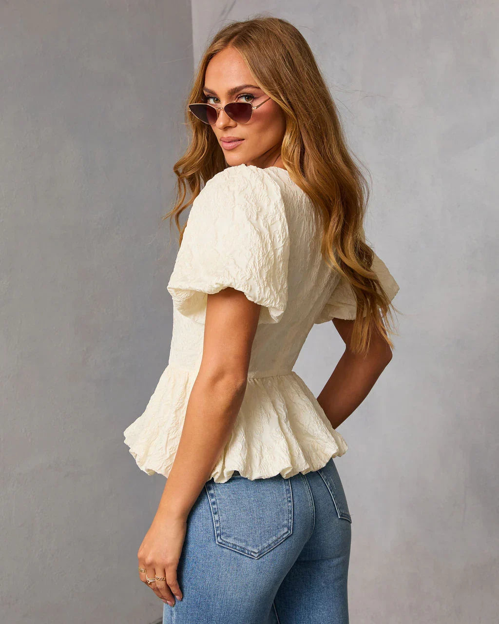 Aloura Puff Sleeve Peplum Top