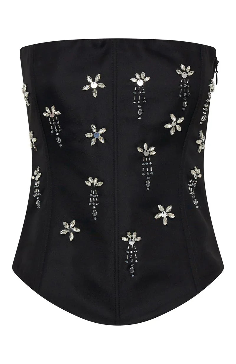 Damned Heart Embellished Bustier Black