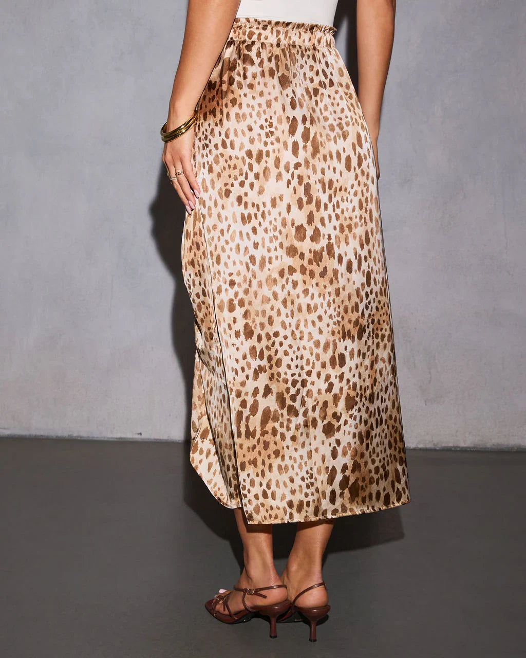 Imogen Satin Printed Tie Front Midi Skirt